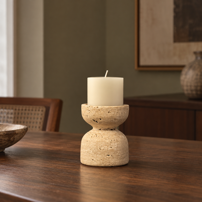 Cave-Stone Pillar Candle Holder — styled setting