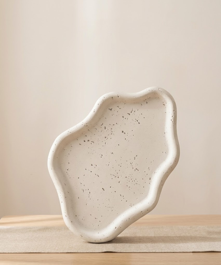 Wabi-Sabi Travertine Tray in White, studio view